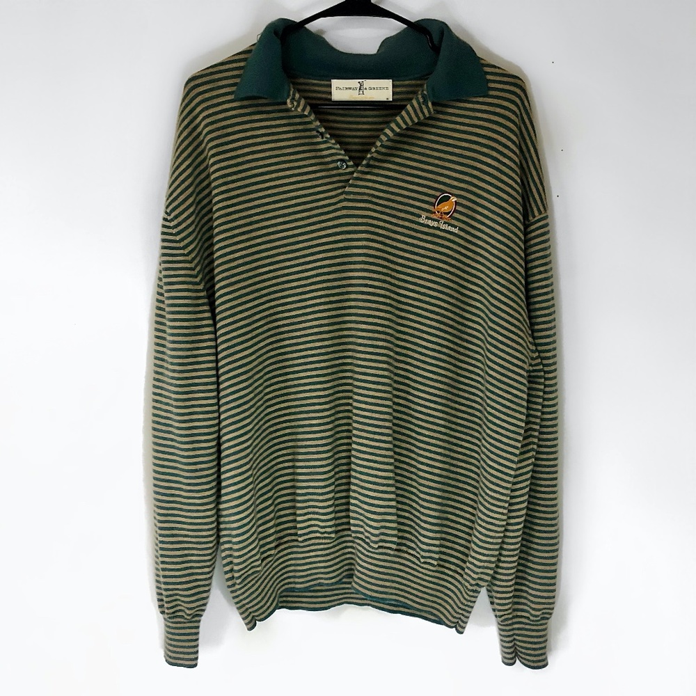 Vintage Fairway & Greene 100% Wool Brays Island Striped Long Sleeve Polo Sweater